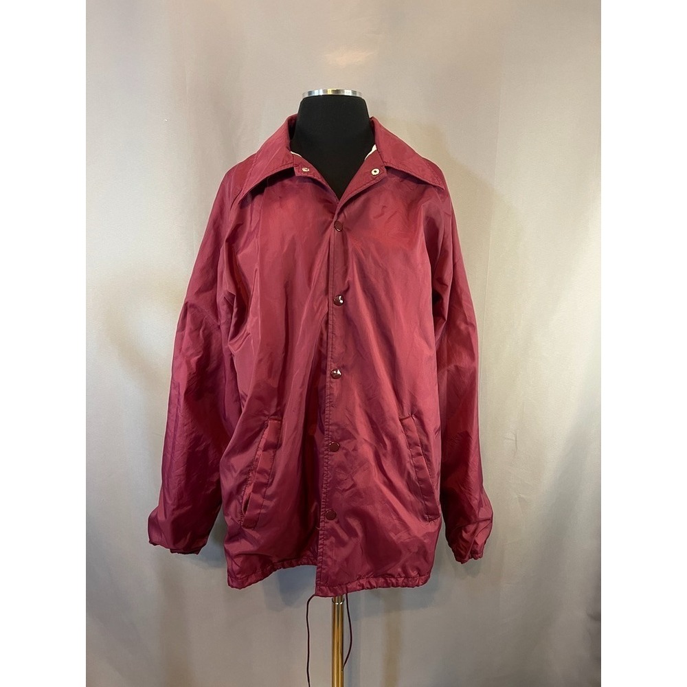 Vintage Sears Jacket Mens Large Maroon Nylon Coaches Lined Snap Front 90s Street